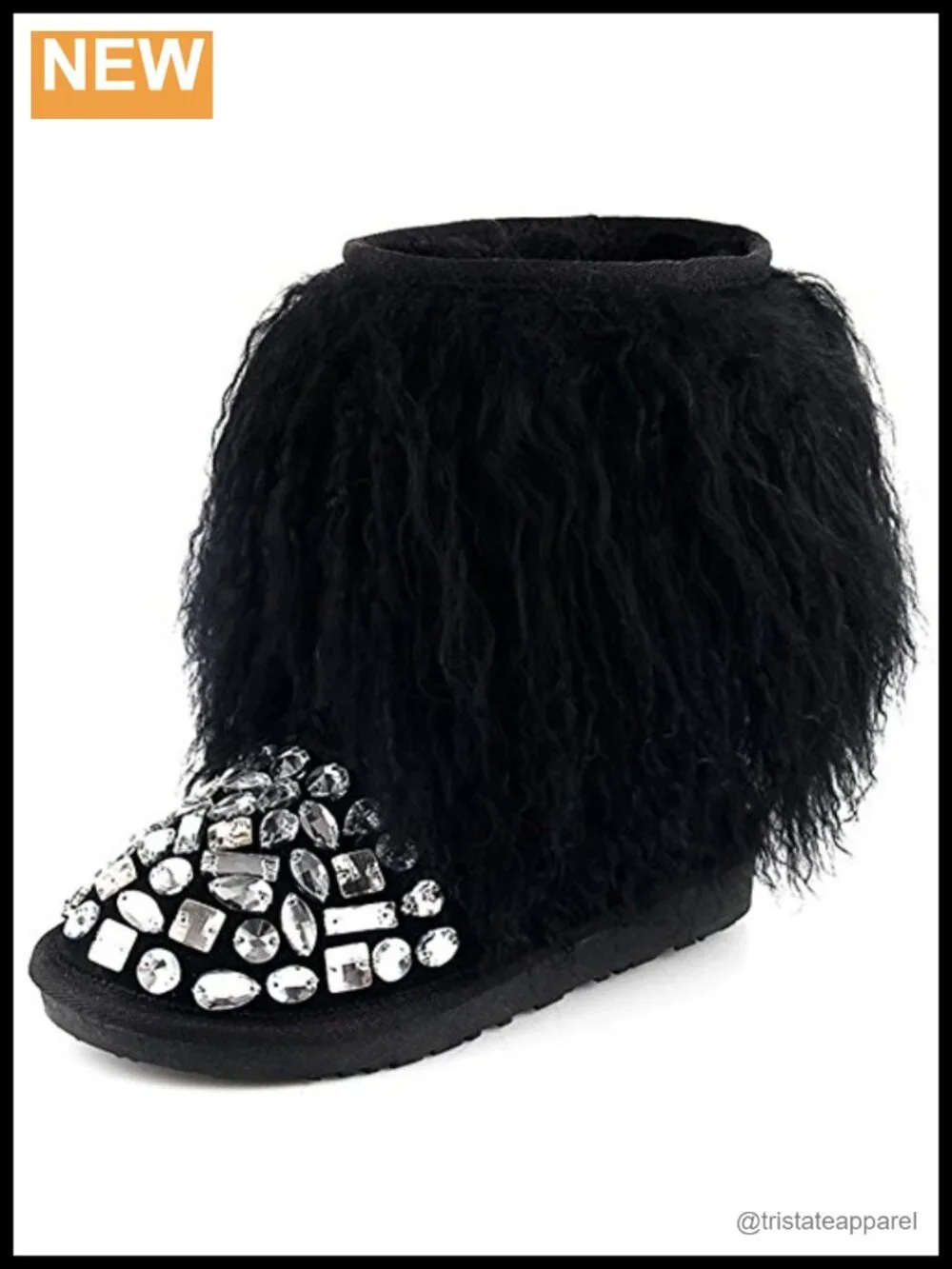 Womens Wool Rhinestone Short Winter Snow Boots Faux Fur Trim Mukluks